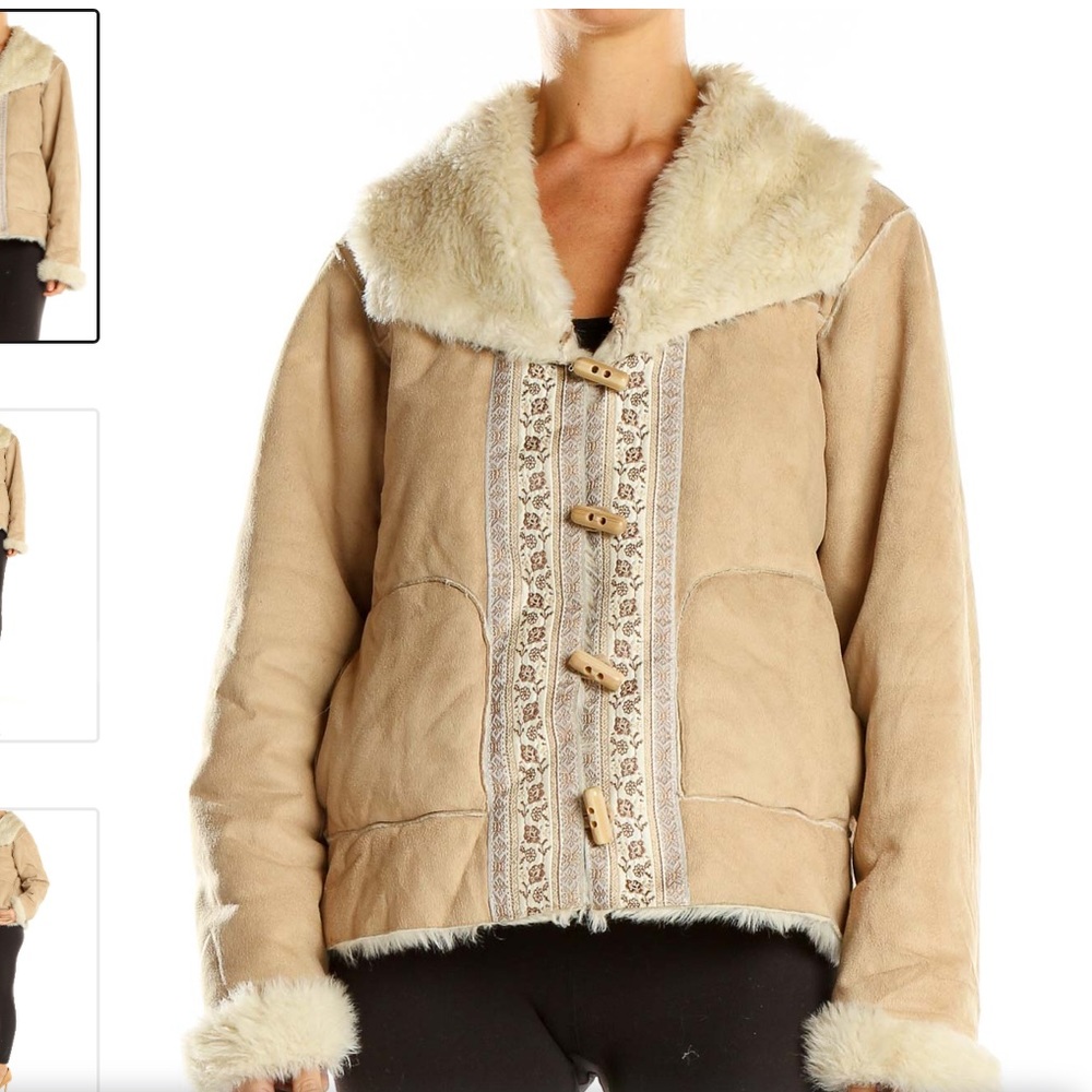 COLDWATER CREEK Beige Embroidered Fur Jacket